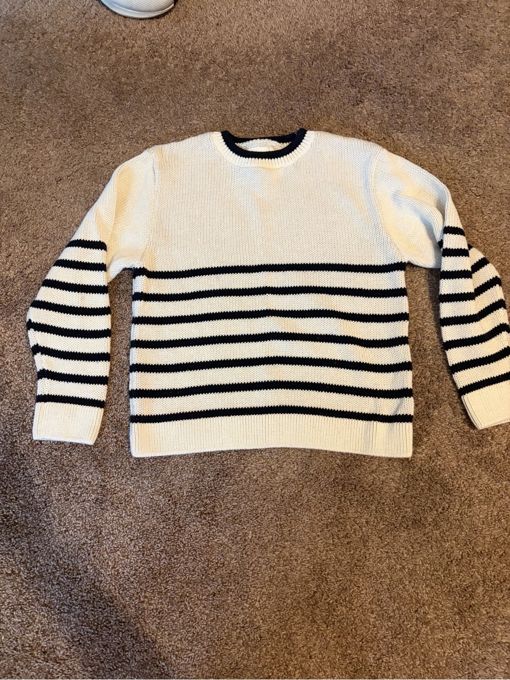 Zara kids Cream Crewneck Sweater with Blue Stripes 12/13